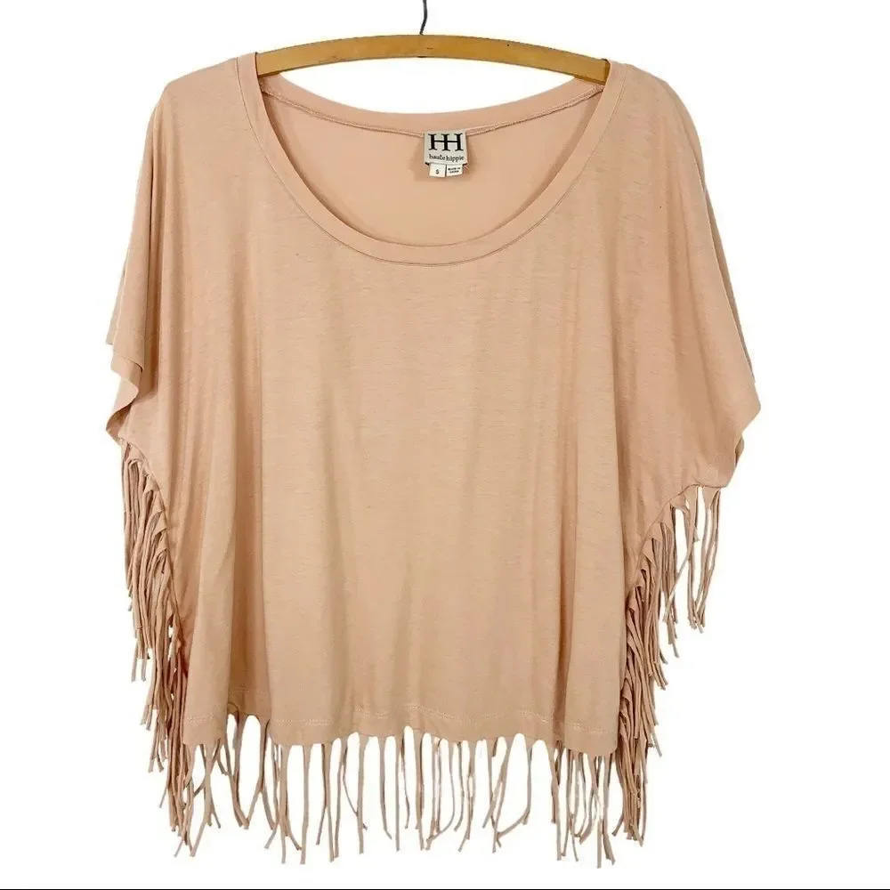 Haute Hippie Oversized Fringe Tee Small - Picture 4 of 10